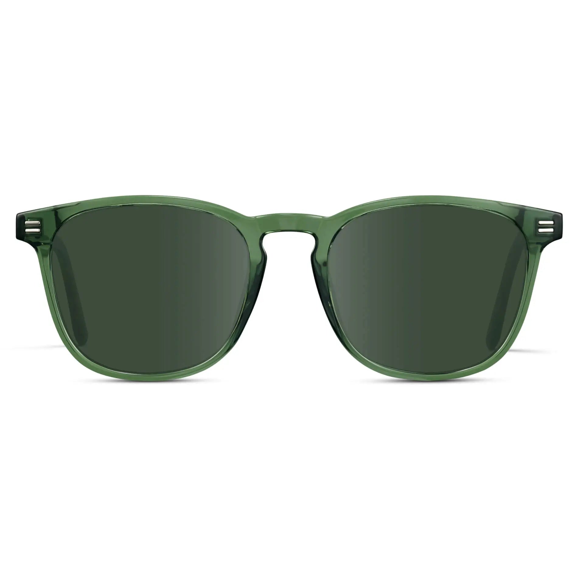 Emerald Green / G15 || Green Square Frame Prescription Sunglasses with Green Lenses on a white background