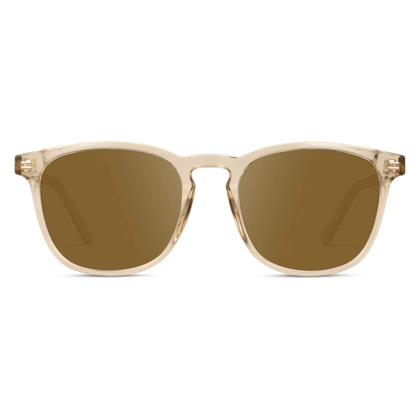 Crystal Sand Brown / Amber || Light Brown Square Frame Prescription Sunglasses with Amber Lenses on a white background