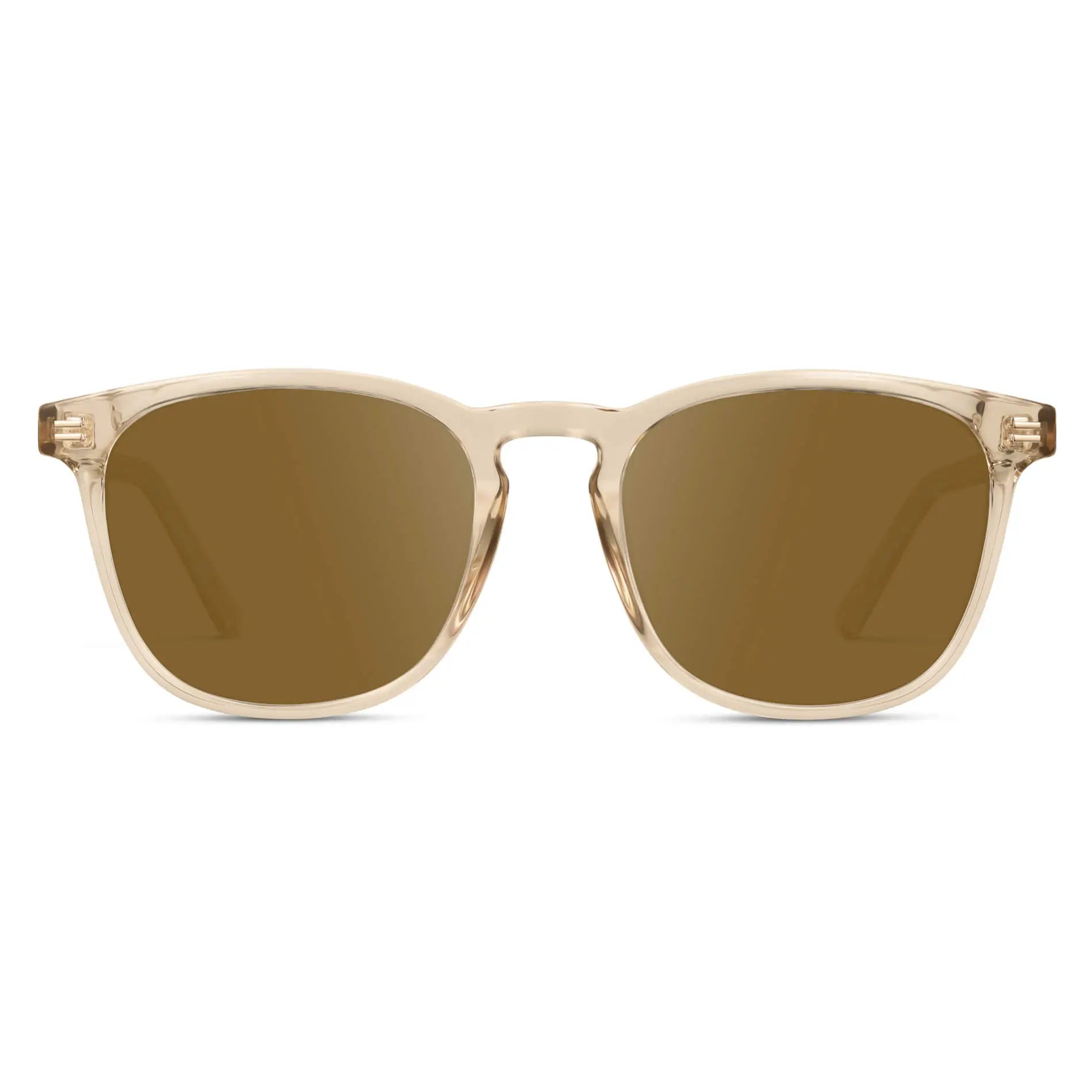 Crystal Sand Brown / Amber || Light Brown Square Frame Prescription Sunglasses with Amber Lenses on a white background