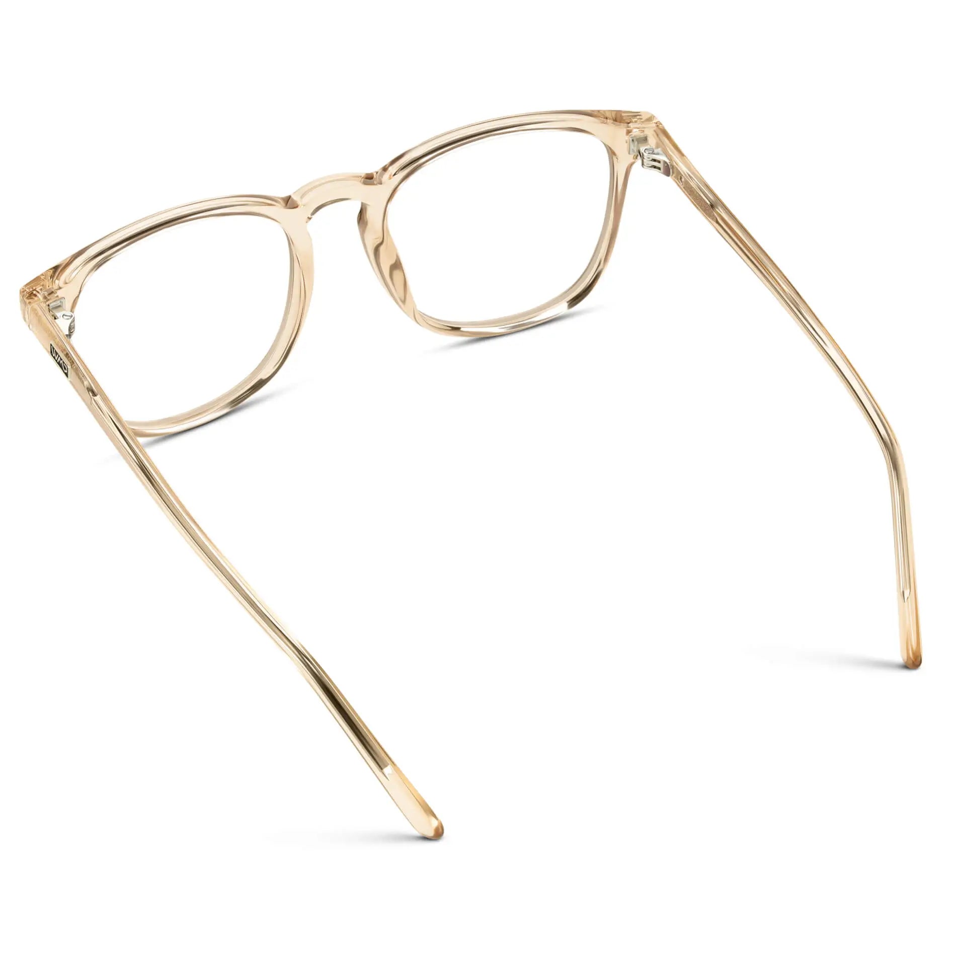 Crystal Sand Brown || Back view of Men's Square Prescription Glasses with Crystal Sand Brown Frame and Clear Lenses on a white background