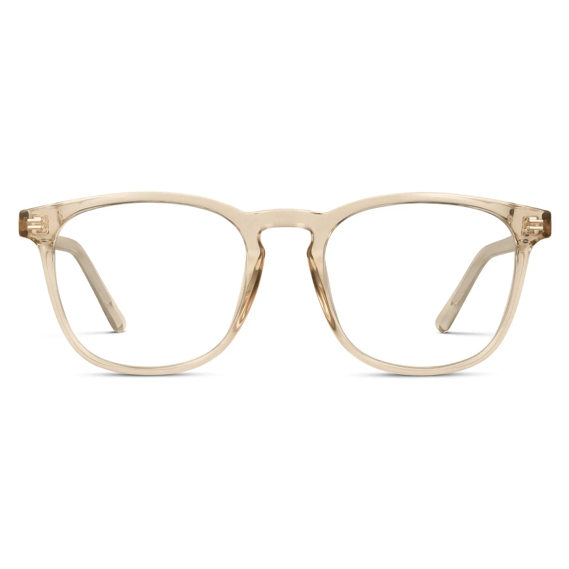 Crystal Sand Brown || Men's Square Prescription Glasses with Crystal Sand Brown Frame and Clear Lenses on a white background