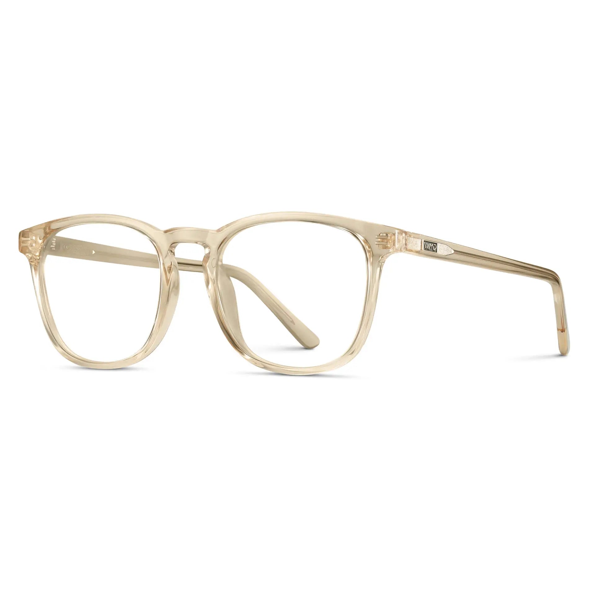Crystal Sand Brown || Side view of Men's Square Prescription Glasses with Crystal Sand Brown Frame and Clear Lenses on a white background