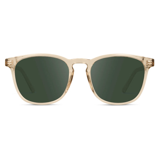 Crystal Sand Brown / G15 Lens || Light Brown Square Frame Prescription Sunglasses with Green Lenses