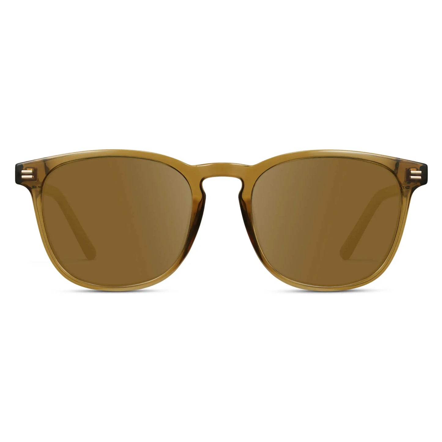 Crystal Verde / Amber || Verde Square Frame Prescription Sunglasses with Brown Lenses on a white background