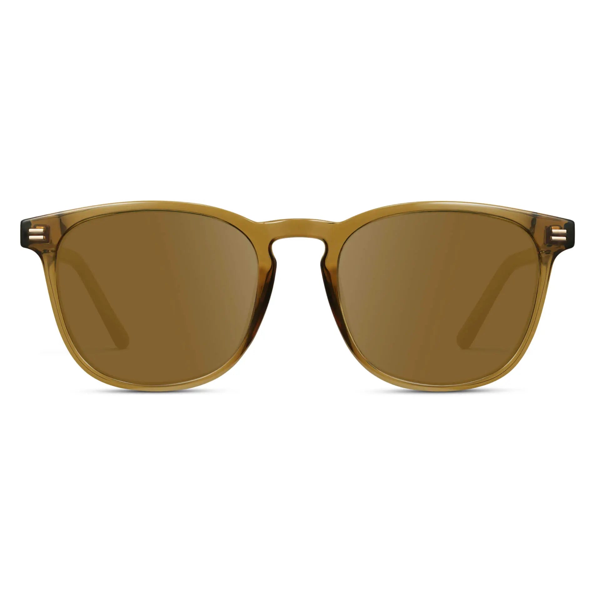 Crystal Verde / Amber || Verde Square Frame Prescription Sunglasses with Brown Lenses on a white background