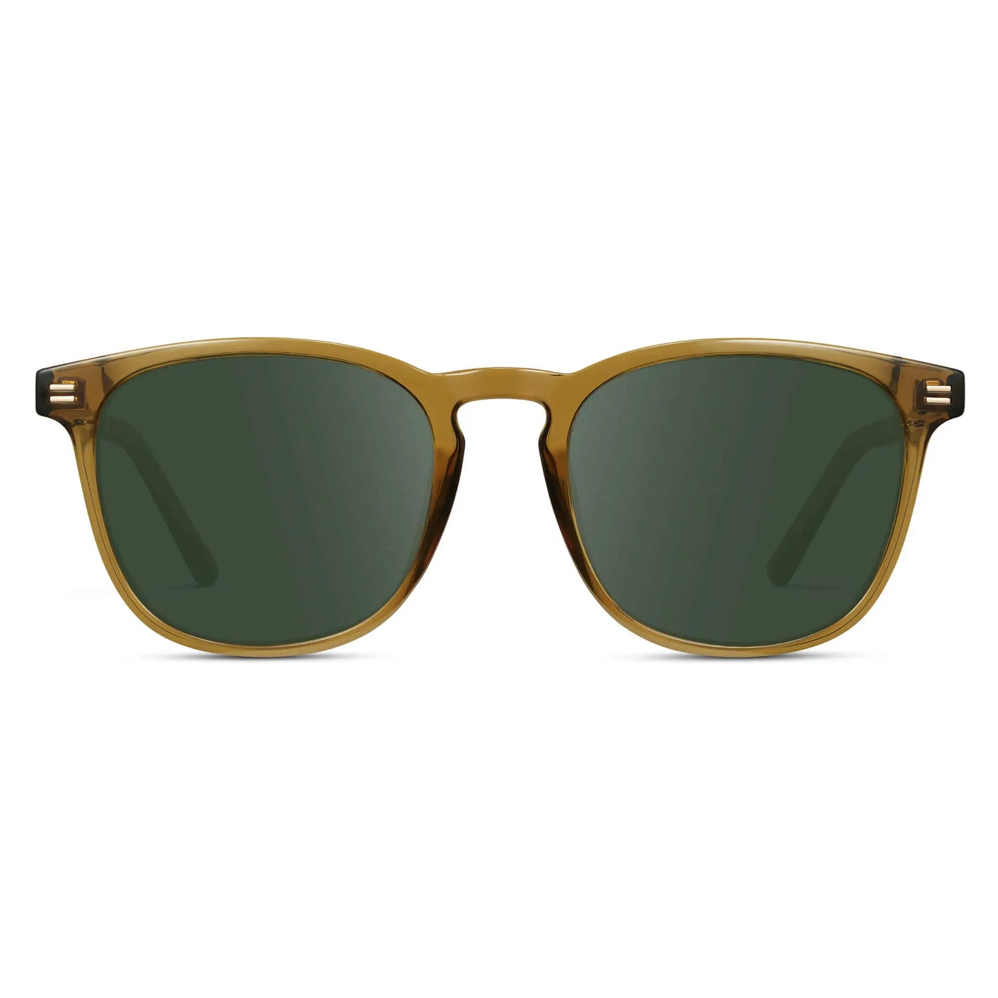 Crystal Verde / G15 || Verde Square Frame Prescription Sunglasses with Green Lenses on a white background