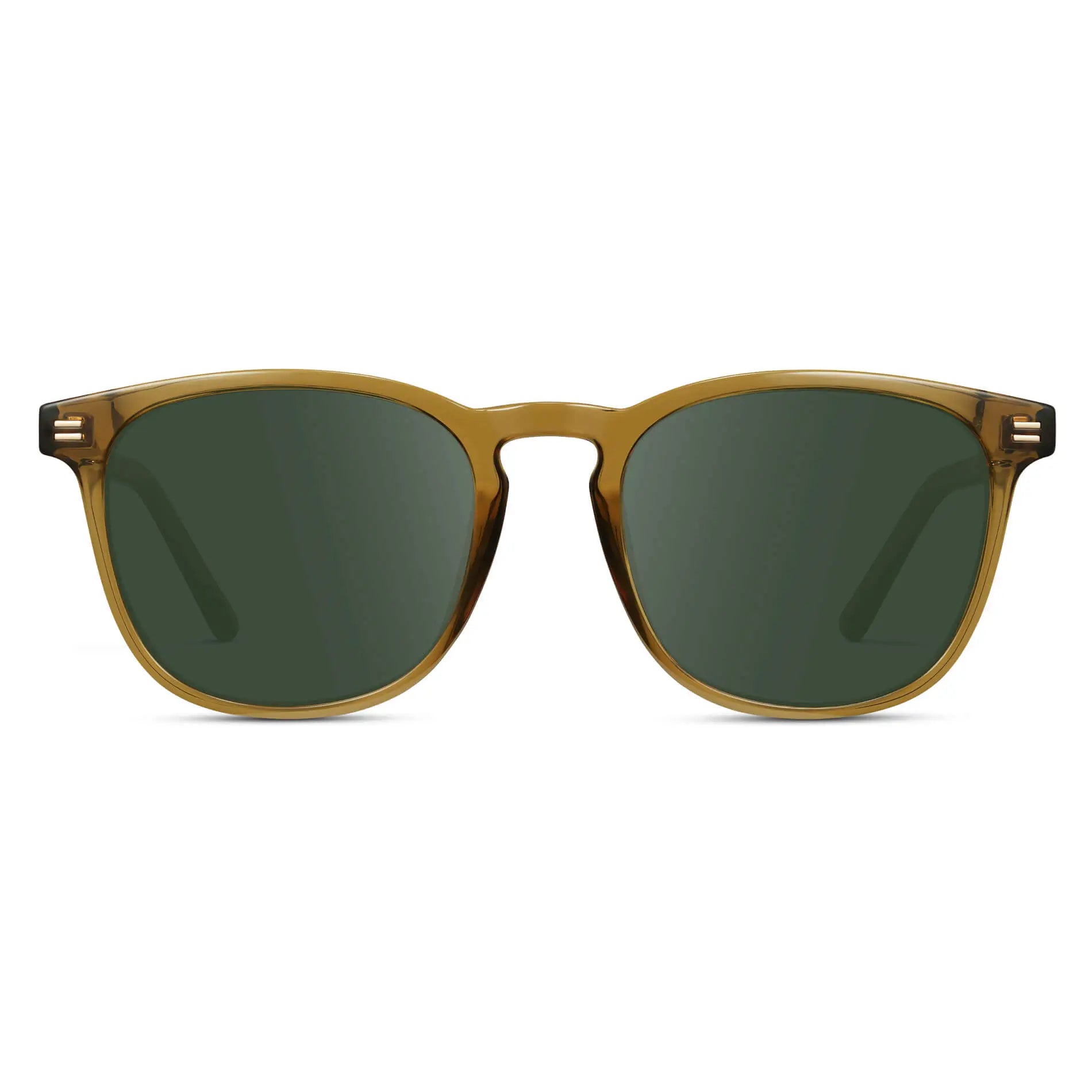 Crystal Verde / G15 || Verde Square Frame Prescription Sunglasses with Green Lenses on a white background