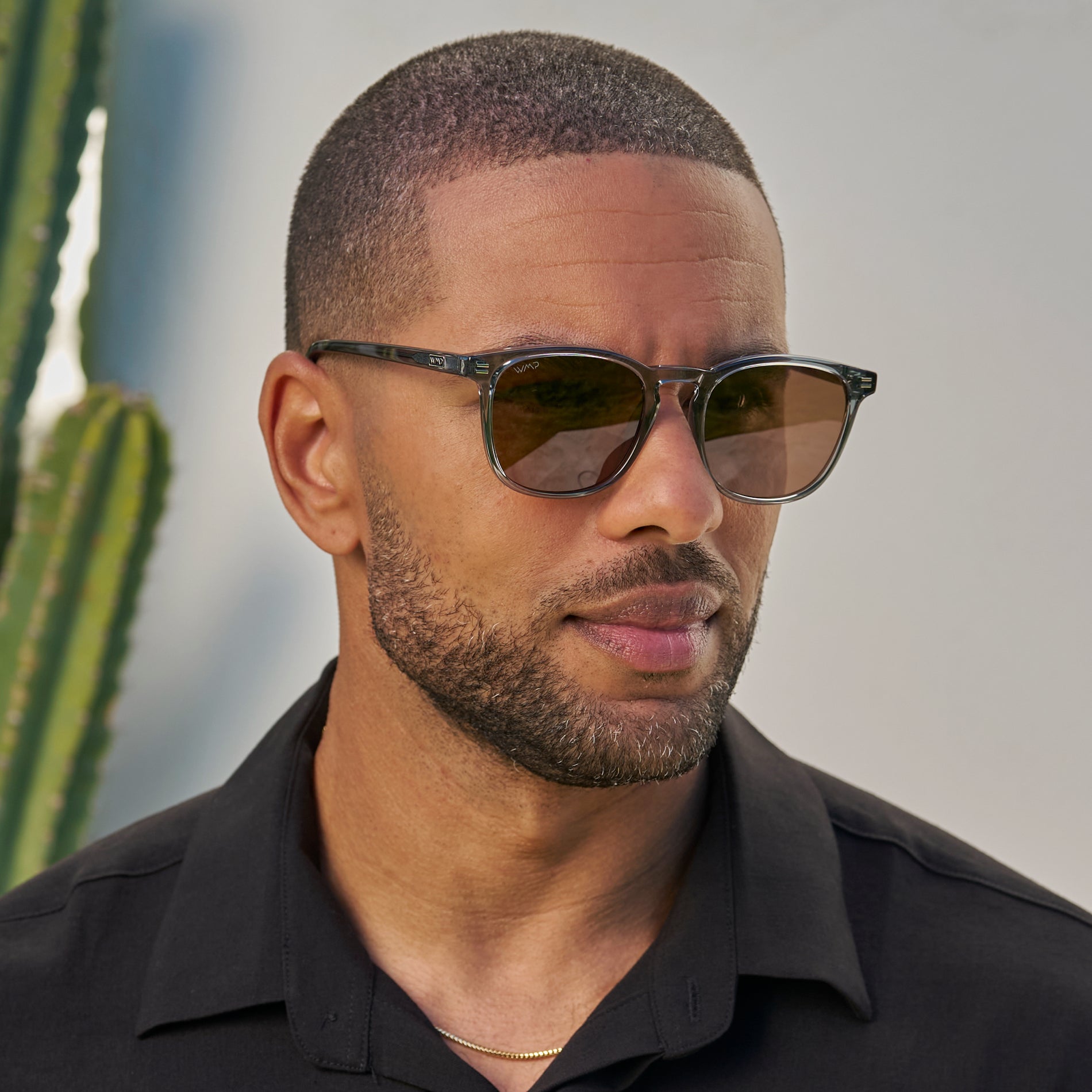 Crystal Stone Blue / Amber || Blue Square Frame Prescription Sunglasses with Brown Lenses
