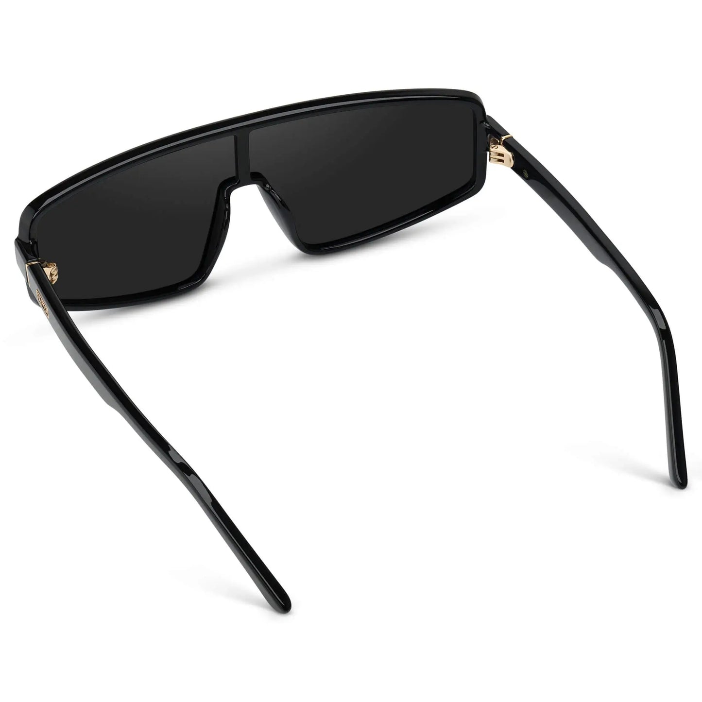 Black / Black Lens || Women's Flat-Top Aviator Shield Sunglasses with Black Acetate Frame and Black Polarized Anti-Reflective Lens