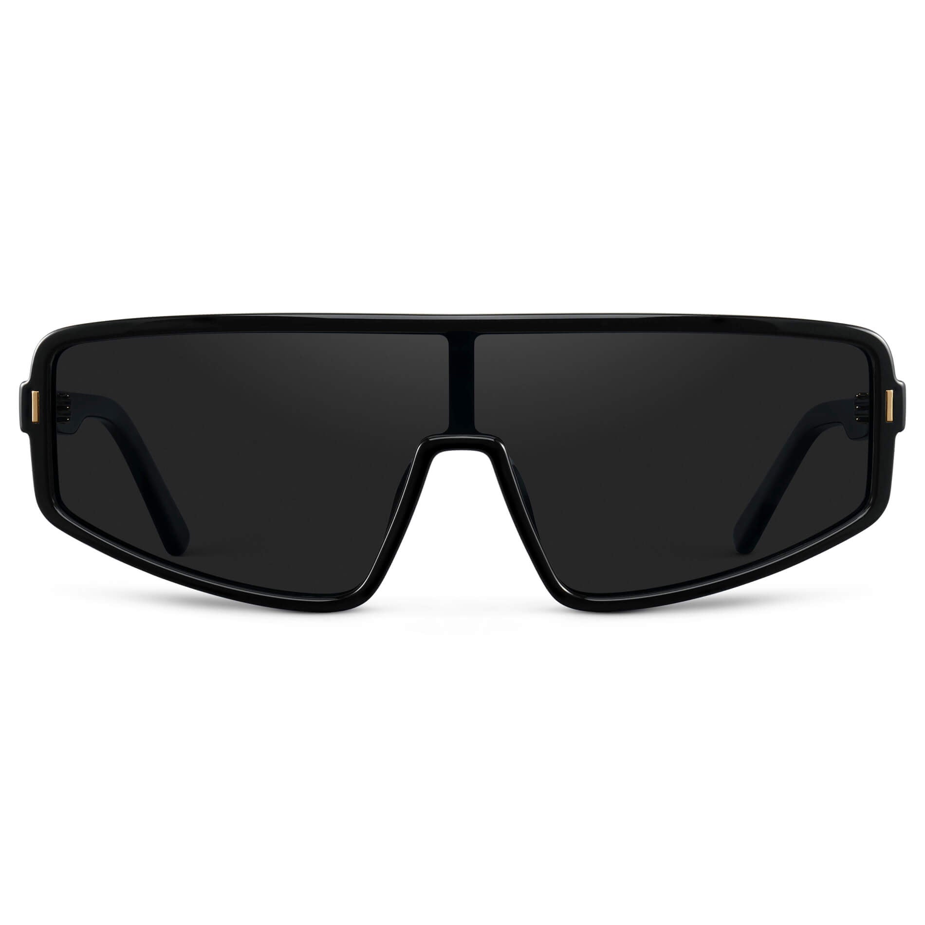 Black / Black Lens || Women's Flat-Top Aviator Shield Sunglasses with Black Acetate Frame and Black Polarized Anti-Reflective Lens