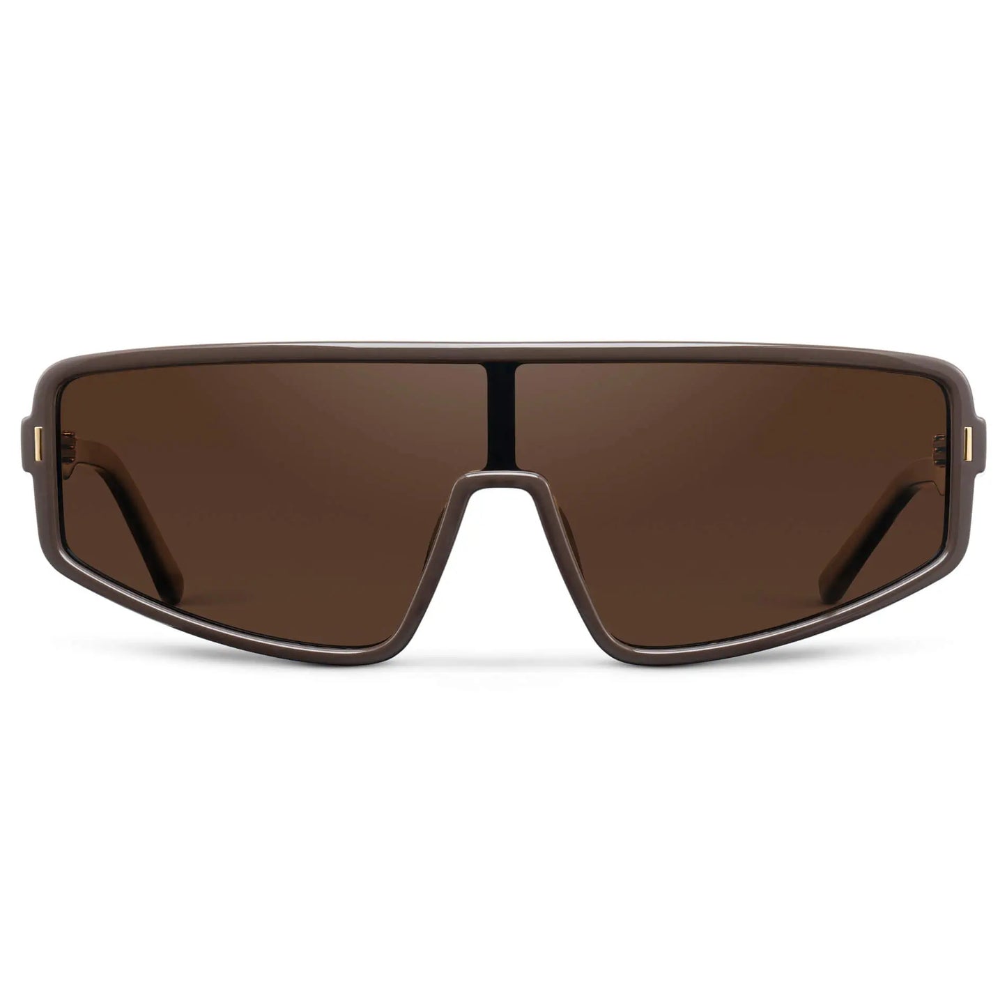 Mocha Brown / Dark Brown Lens || Women's Flat-Top Aviator Shield Sunglasses with Mocha Brown Acetate Frame and Dark Brown Polarized Anti-Reflective Lens