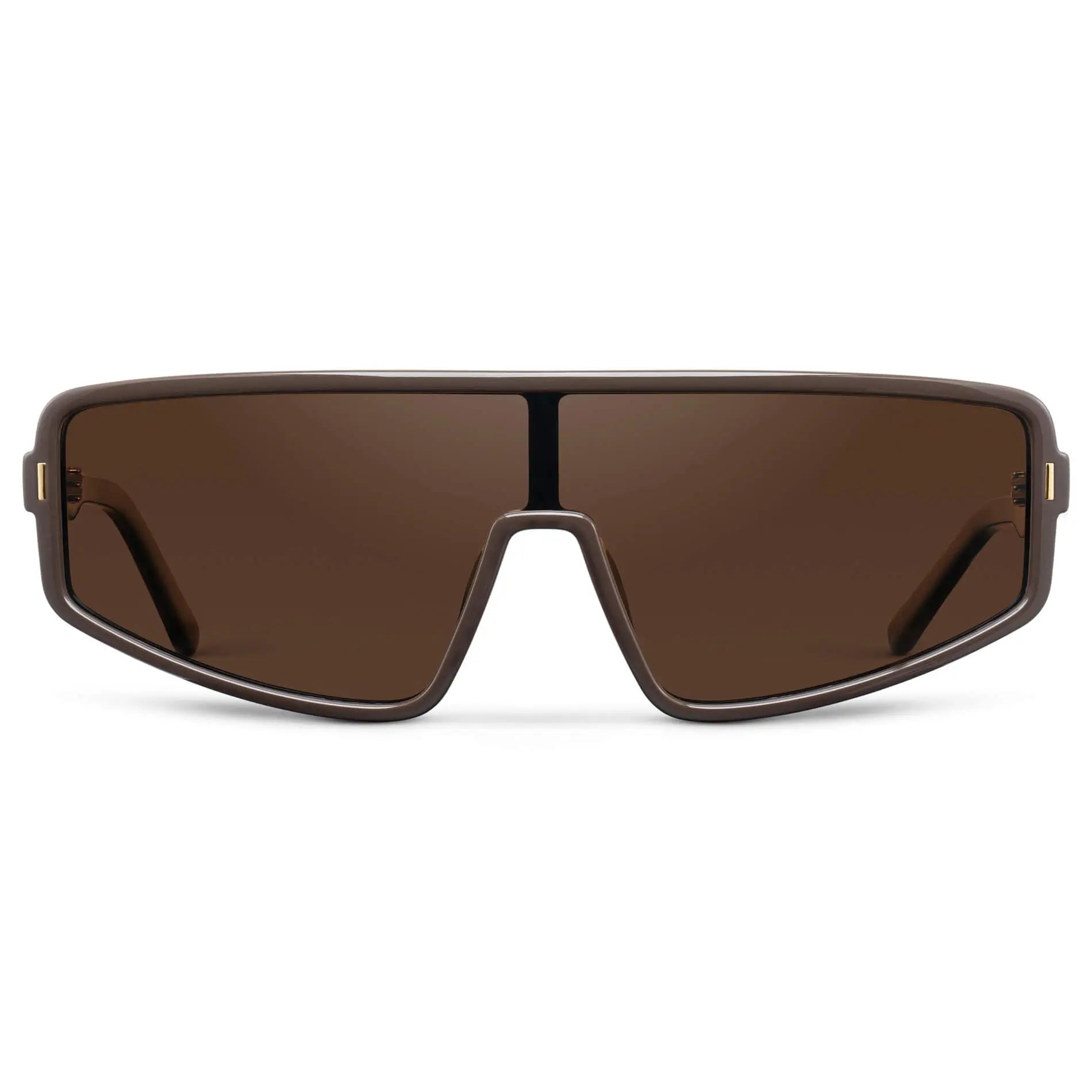 Mocha Brown / Dark Brown Lens || Women's Flat-Top Aviator Shield Sunglasses with Mocha Brown Acetate Frame and Dark Brown Polarized Anti-Reflective Lens
