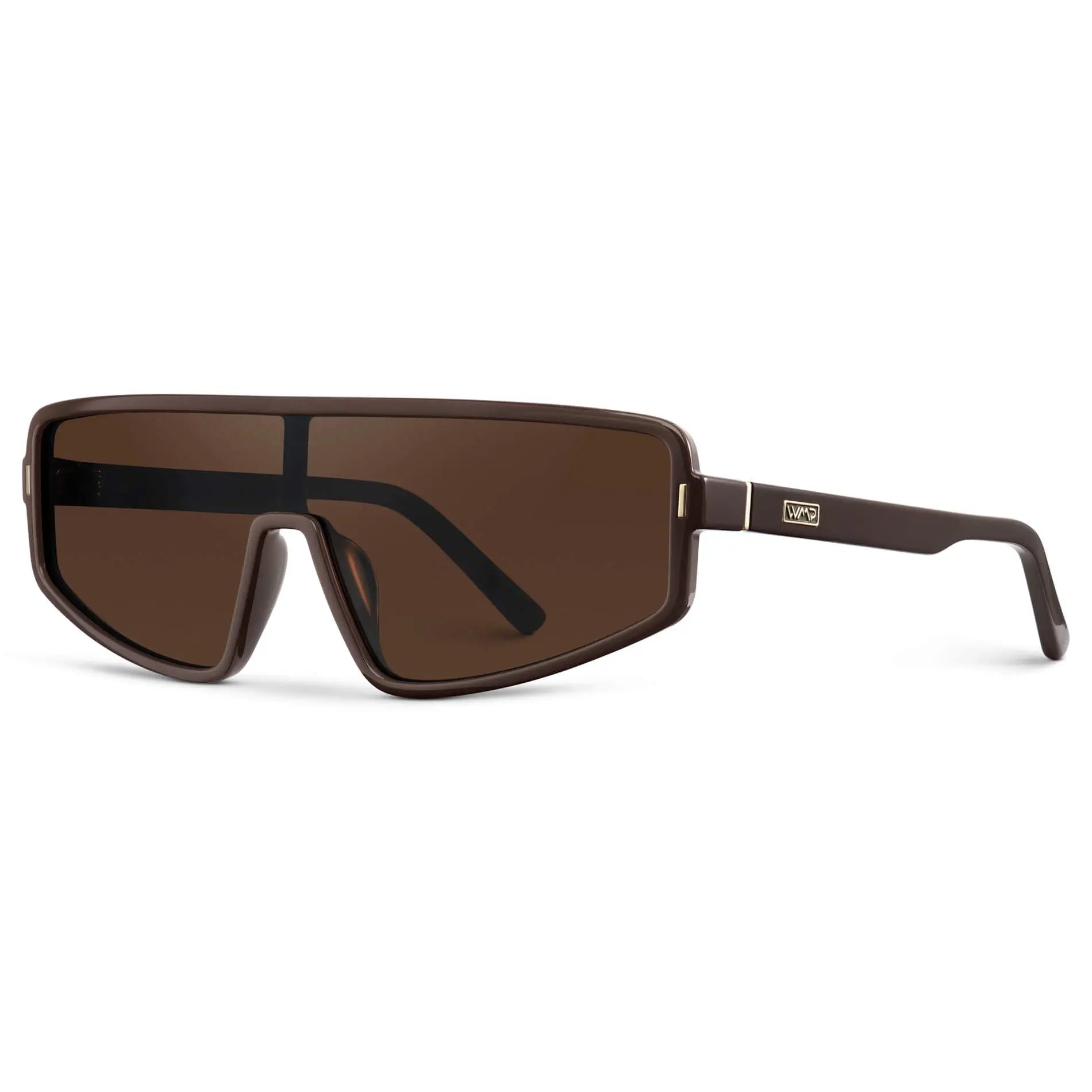 Mocha Brown / Dark Brown Lens || Women's Flat-Top Aviator Shield Sunglasses with Mocha Brown Acetate Frame and Dark Brown Polarized Anti-Reflective Lens