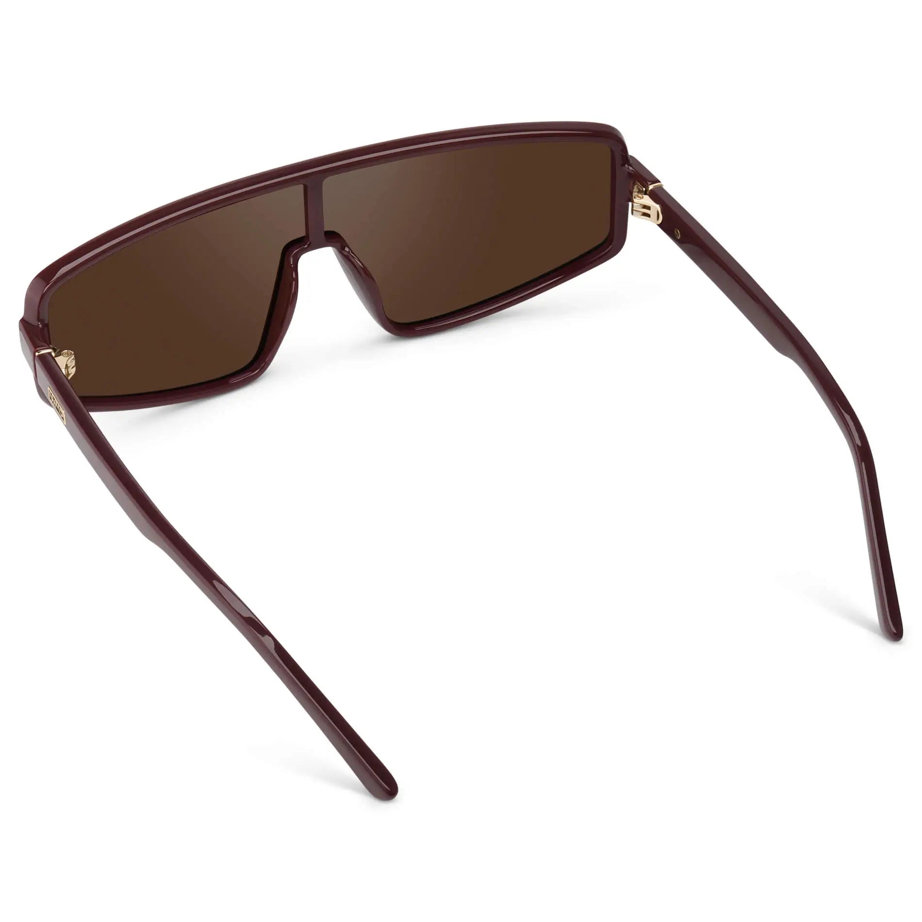 Black Cherry Red / Dark Brown Lens || Women's Flat-Top Aviator Shield Sunglasses with Black Cherry Red Acetate Frame and Dark Brown Polarized Anti-Reflective Lens