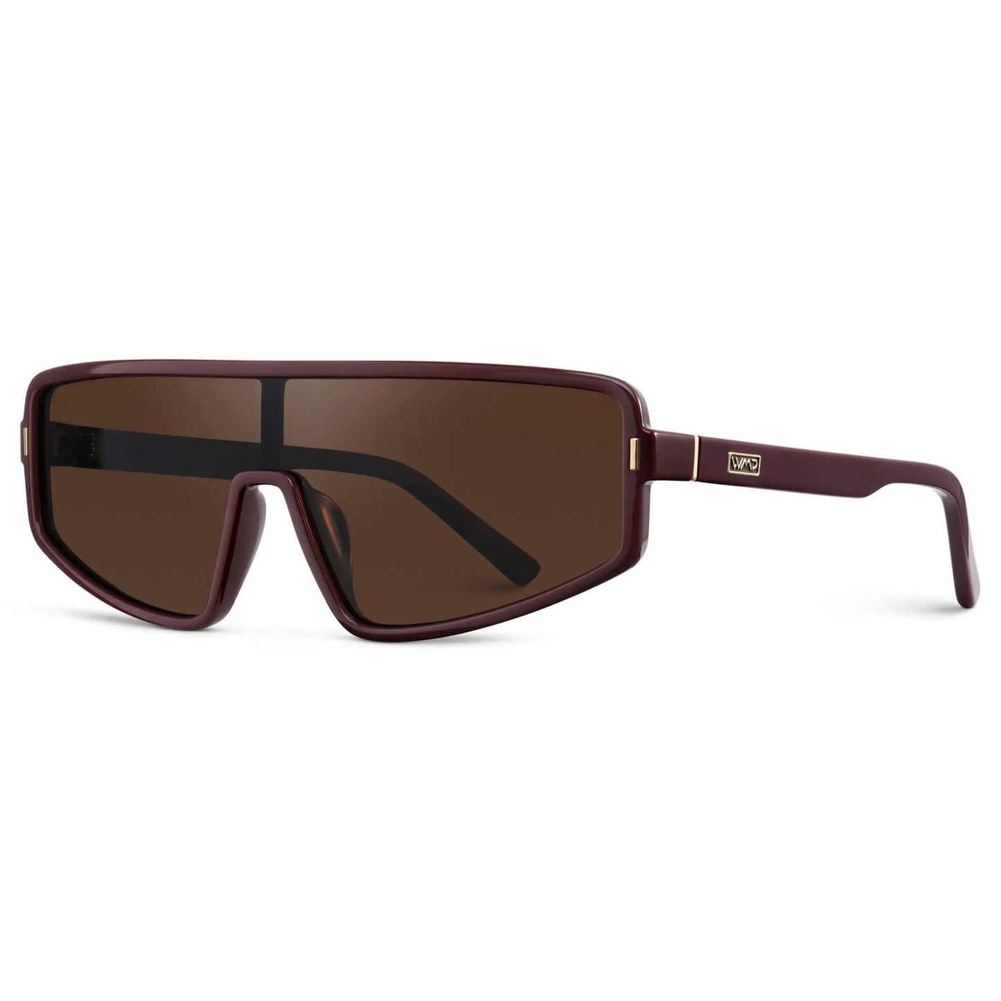 Black Cherry Red / Dark Brown Lens || Women's Flat-Top Aviator Shield Sunglasses with Black Cherry Red Acetate Frame and Dark Brown Polarized Anti-Reflective Lens