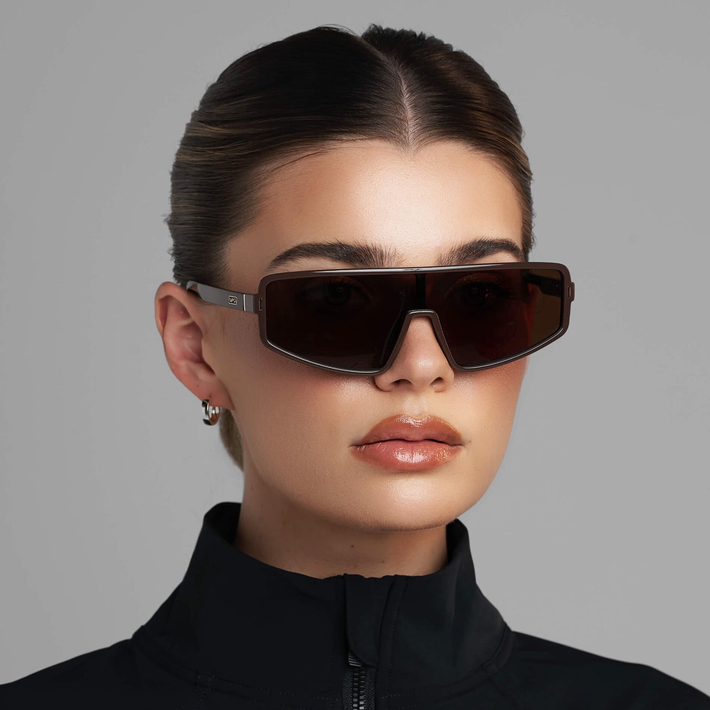 Mocha Brown / Dark Brown Lens || Women's Flat-Top Aviator Shield Sunglasses with Mocha Brown Acetate Frame and Dark Brown Polarized Anti-Reflective Lens