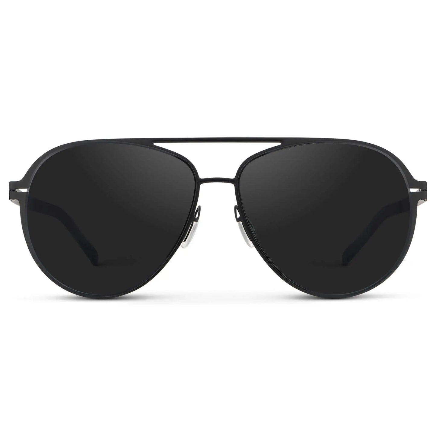 Matte Black / Black Lens || Unisex Polarized Aviator Sunglasses with Matte Black Beta Titanium Metal Frame, Screwless Hinges, and Ultra Polarized Black Nylon Lens
