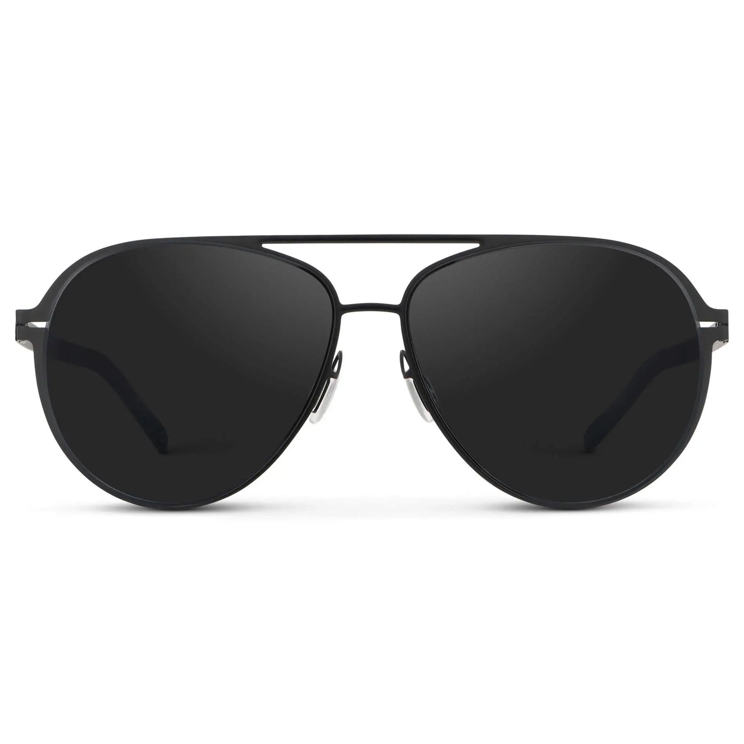 Matte Black / Black Lens || Unisex Polarized Aviator Sunglasses with Matte Black Beta Titanium Metal Frame, Screwless Hinges, and Ultra Polarized Black Nylon Lens