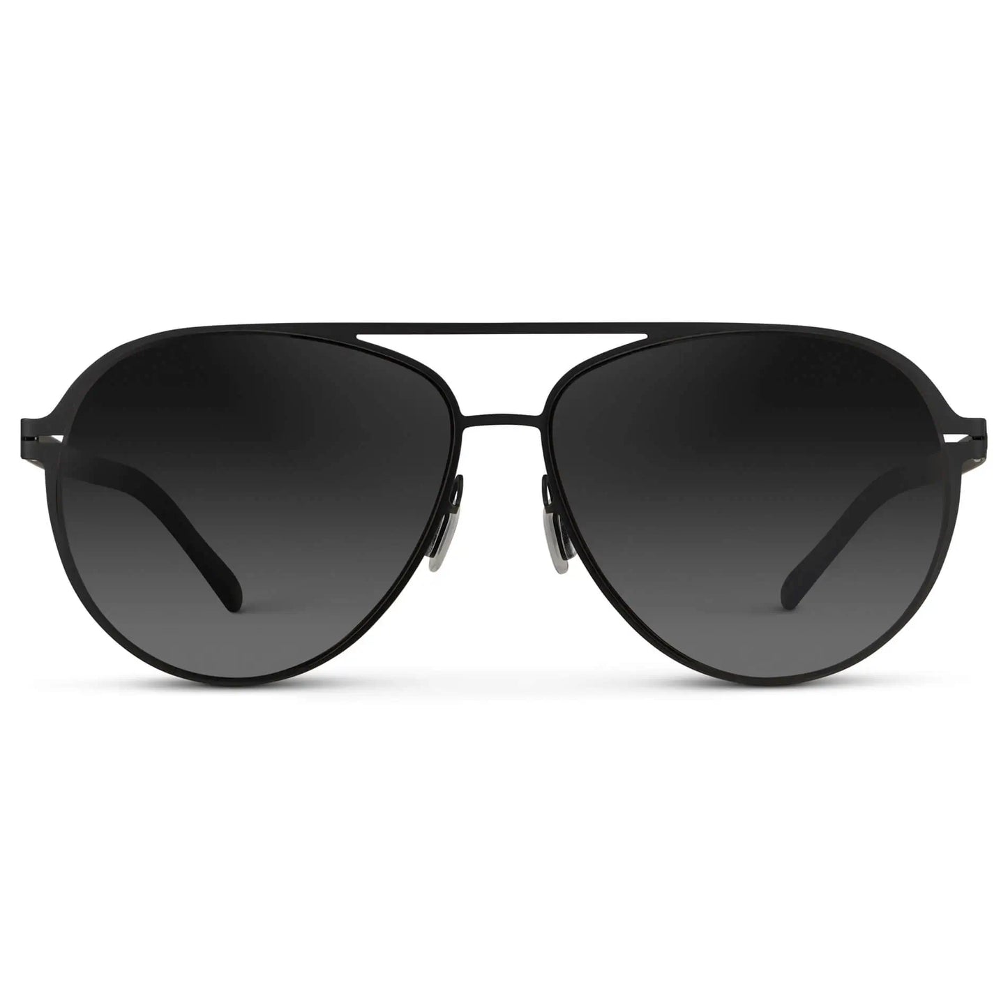 Matte Black / Black Gradient Lens || Unisex Polarized Aviator Sunglasses with Matte Black Beta Titanium Metal Frame, Screwless Hinges, and Ultra Polarized Black Gradient Nylon Lens