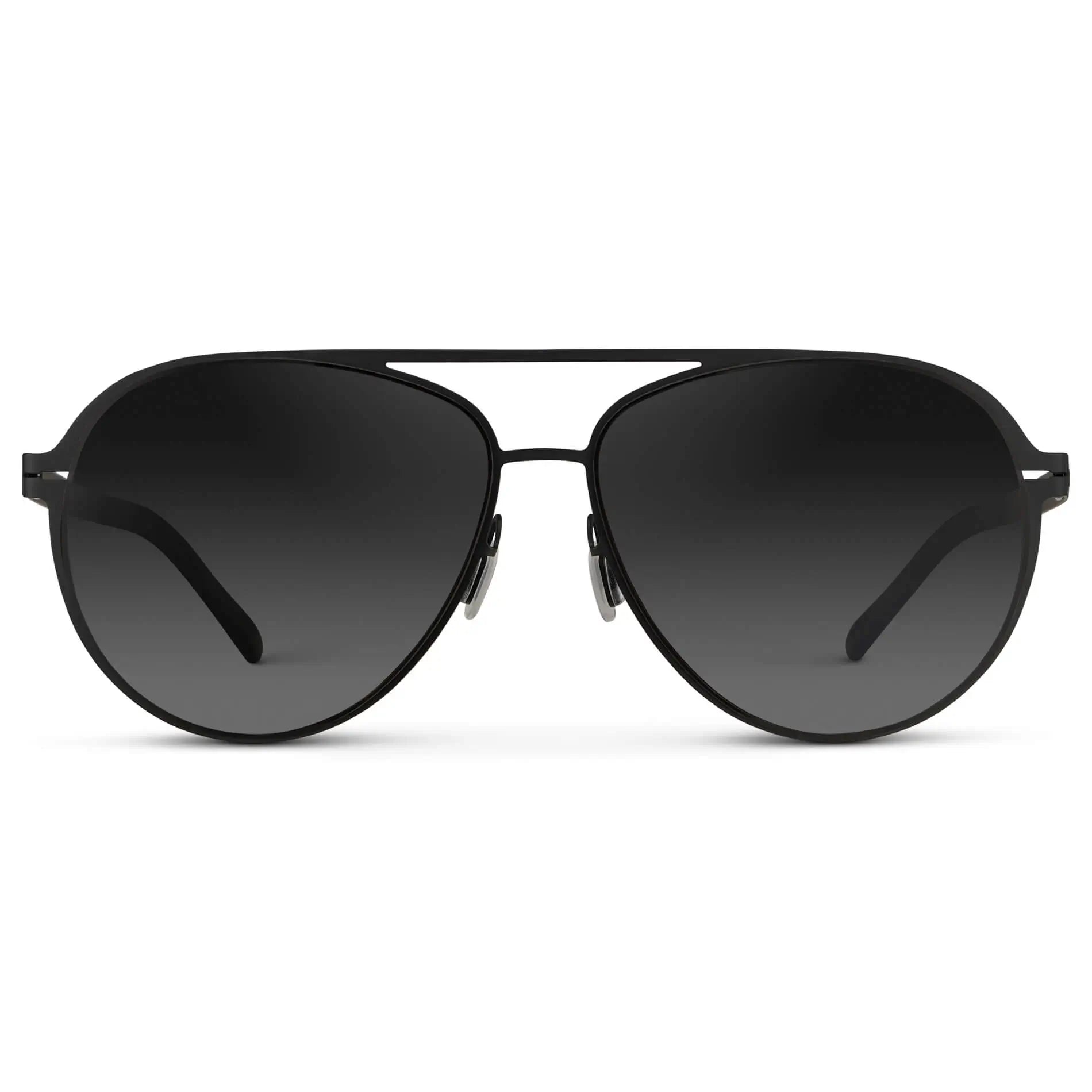 Matte Black / Black Gradient Lens || Unisex Polarized Aviator Sunglasses with Matte Black Beta Titanium Metal Frame, Screwless Hinges, and Ultra Polarized Black Gradient Nylon Lens