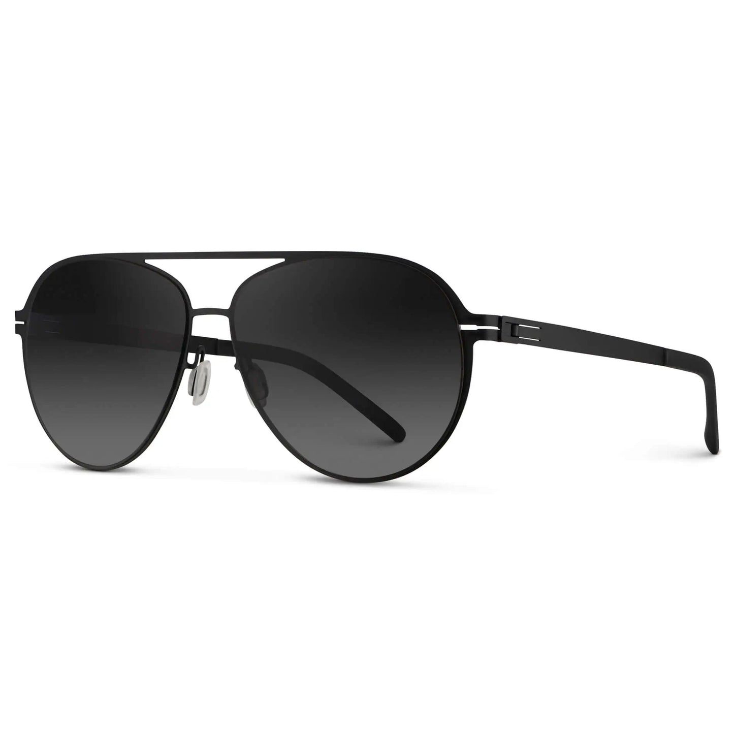 Matte Black / Black Gradient Lens || Unisex Polarized Aviator Sunglasses with Matte Black Beta Titanium Metal Frame, Screwless Hinges, and Ultra Polarized Black Gradient Nylon Lens