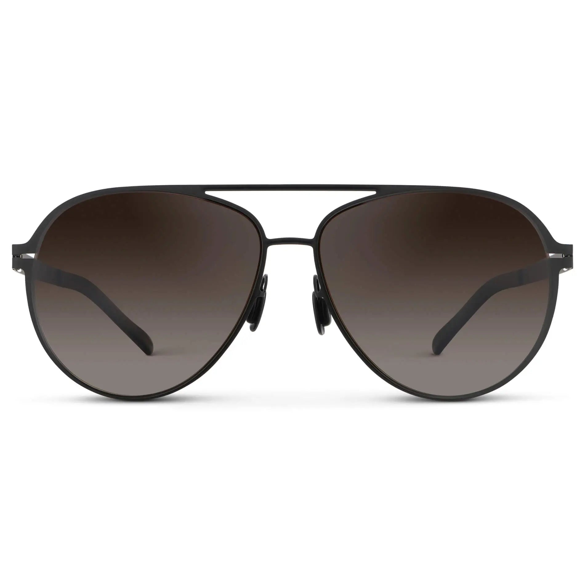Matte Black / Brown Gradient Lens || Unisex Polarized Aviator Sunglasses with Matte Black Beta Titanium Metal Frame, Screwless Hinges, and Ultra Polarized Brown Gradient Nylon Lens