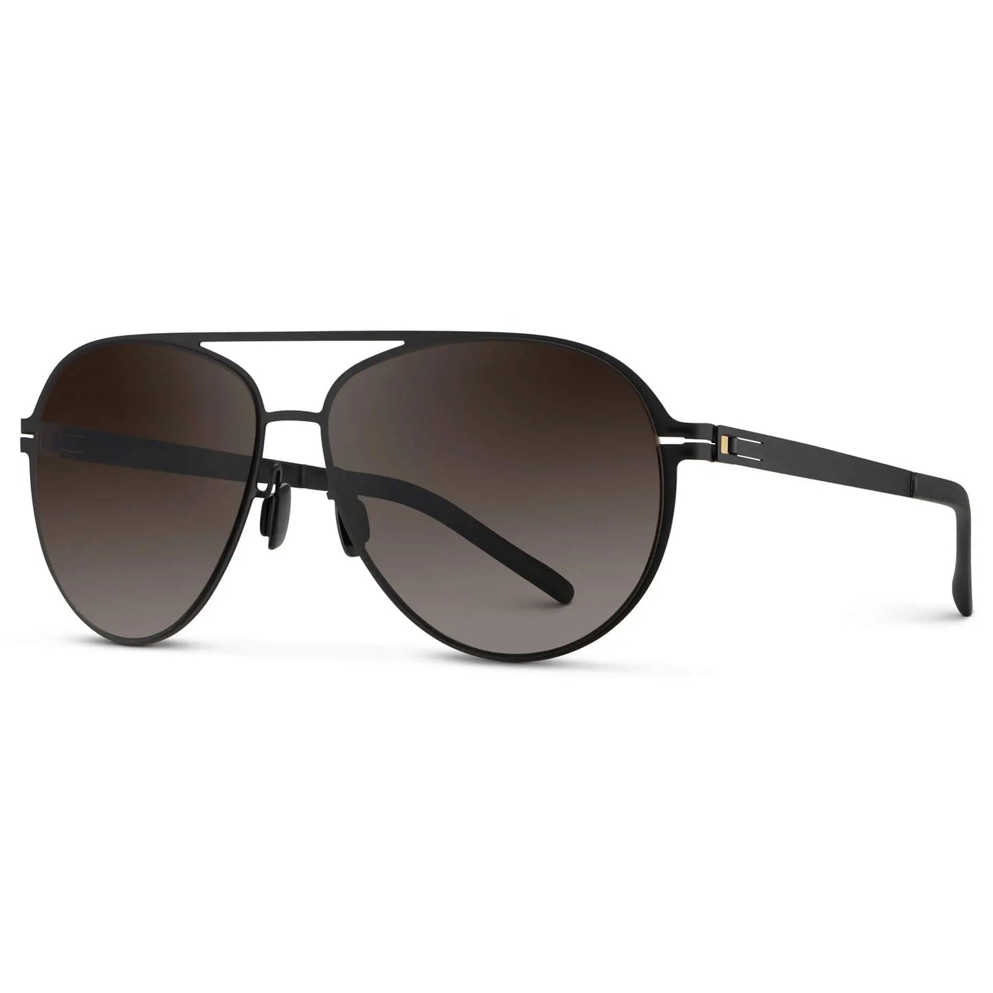 Matte Black / Brown Gradient Lens || Unisex Polarized Aviator Sunglasses with Matte Black Beta Titanium Metal Frame, Screwless Hinges, and Ultra Polarized Brown Gradient Nylon Lens