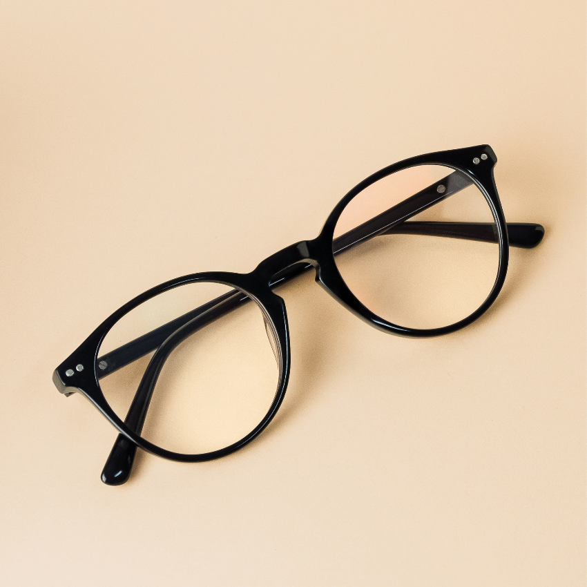 Glossy Black || Black Round Frame Blue Light Blocking Glasses for Computer Use