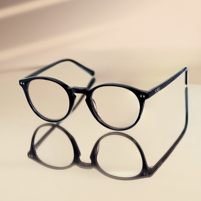 Glossy Black || Black Round Frame Blue Light Blocking Glasses for Computer Use