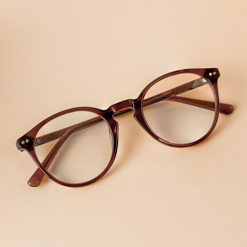 Crystal Chestnut Brown || Brown Round Frame Blue Light Blocking Glasses for Computer Use