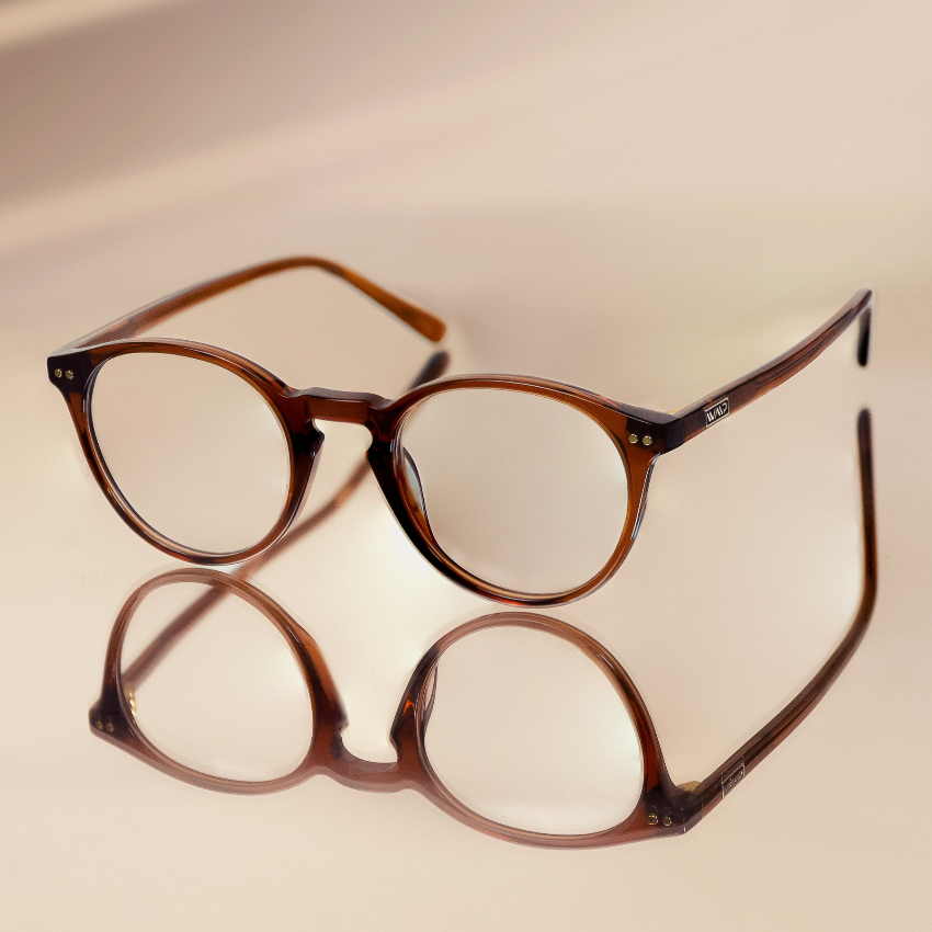Crystal Chestnut Brown || Brown Round Frame Blue Light Blocking Glasses for Computer Use