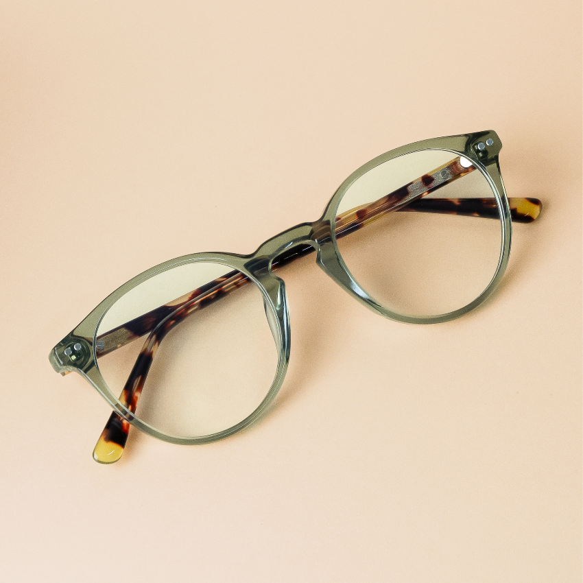 Tortoise Crystal Green || Green Round Frame Blue Light Blocking Glasses for Computer Use