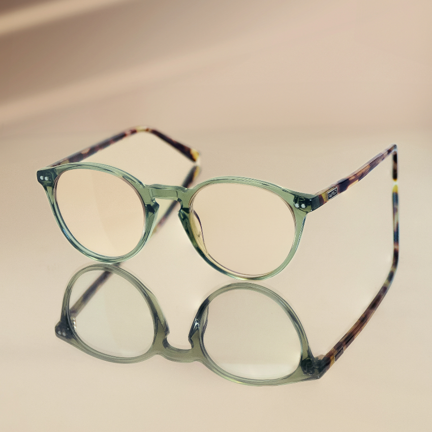 Tortoise Crystal Green || Green Round Frame Blue Light Blocking Glasses for Computer Use
