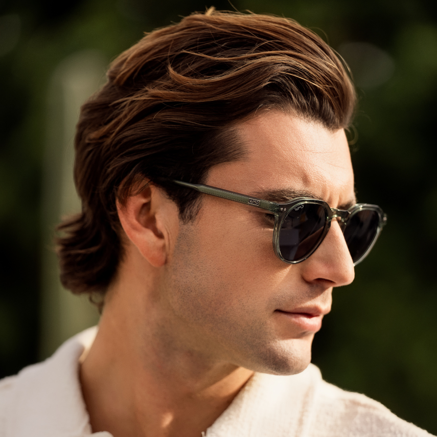 Crystal Agave Green / Triple Black Lens || Men's Round Polarized Sunglasses with Green Acetate frame and Black lens