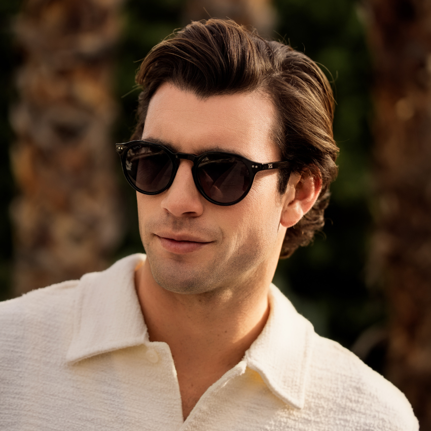 Black / Oak Brown Gradient Lens || Men's Round Polarized Sunglasses with Black acetate frame and brown gradient lens