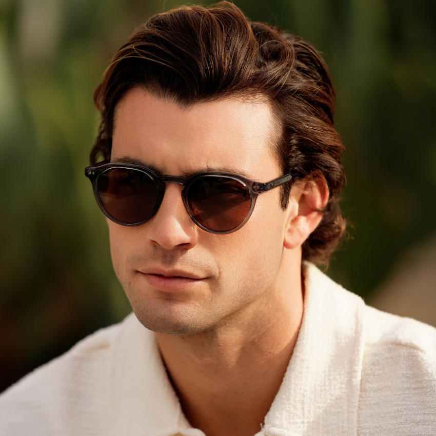Crystal Stone Blue / Brown Lens || Men's Round Polarized Sunglasses with Blue acetate frame and brown lens