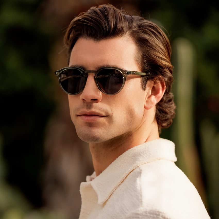 Crystal Agave Green / Triple Black Lens || Men's Round Polarized Sunglasses with Green Acetate frame and Black lens