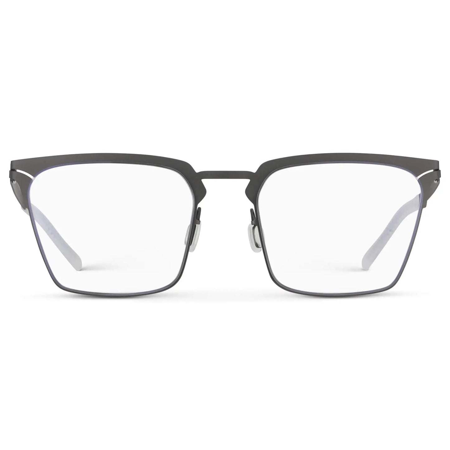 Matte Grey || Unisex Blue Light Glasses with Matte Grey Beta Titanium Metal Frame, Screwless Hinges, and Nylon Blue Light Blocking Clear Lens on a white background 