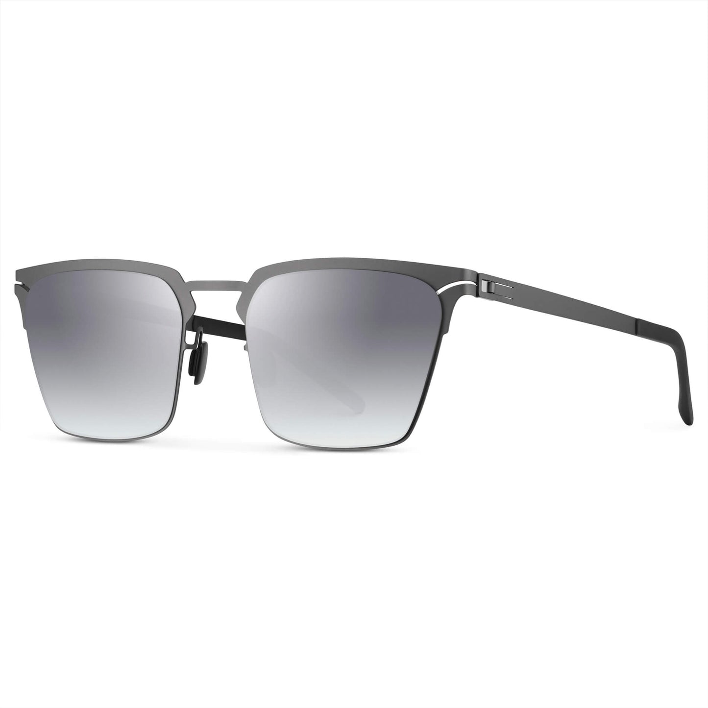 Matte Grey / Gradient Mirror Silver Lens || Unisex Sunglasses with Matte Grey Beta Titanium Metal Frame, Screwless Hinges, and Nylon Polarized Gradient Mirror Silver Lens