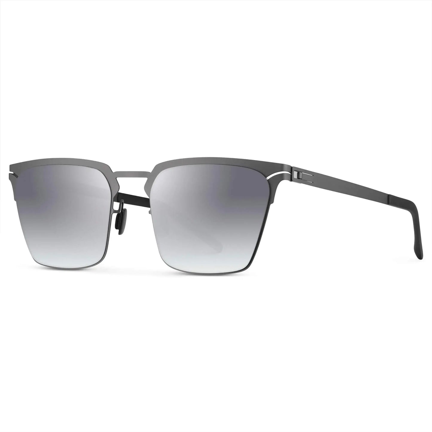 Matte Grey / Gradient Mirror Silver Lens || Unisex Sunglasses with Matte Grey Beta Titanium Metal Frame, Screwless Hinges, and Nylon Polarized Gradient Mirror Silver Lens