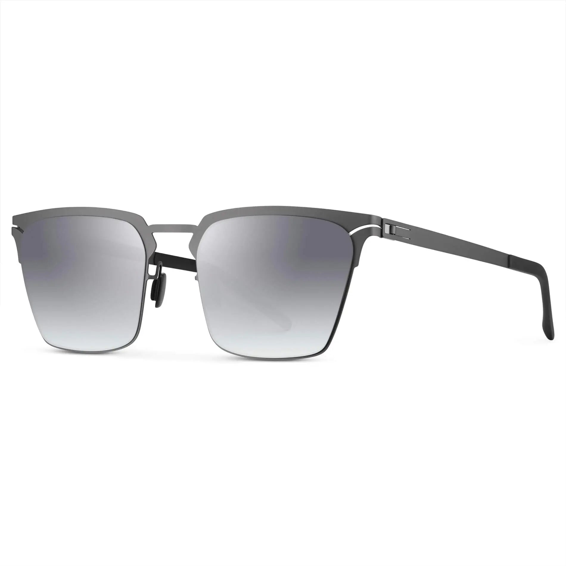 Matte Grey / Gradient Mirror Silver Lens || Unisex Sunglasses with Matte Grey Beta Titanium Metal Frame, Screwless Hinges, and Nylon Polarized Gradient Mirror Silver Lens