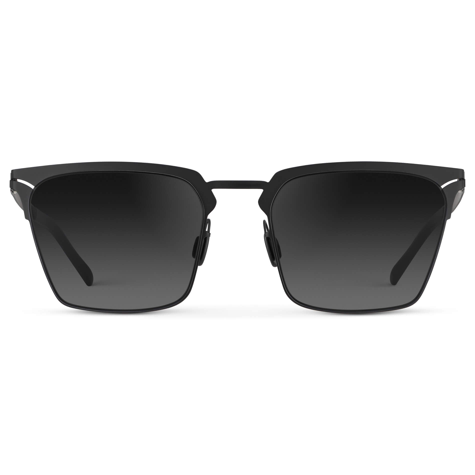 Matte Black / Black Gradient Lens || Unisex Sunglasses with Matte Black Beta Titanium Metal Frame, Screwless Hinges, and Nylon Polarized Black Gradient Lens