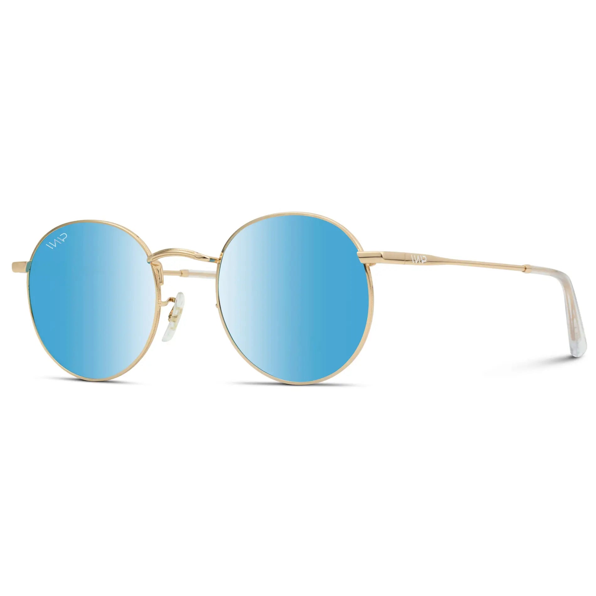 Gold / Blue Lens || Gold Round Metal Frame Sunglasses with Blue Polarized Lenses
