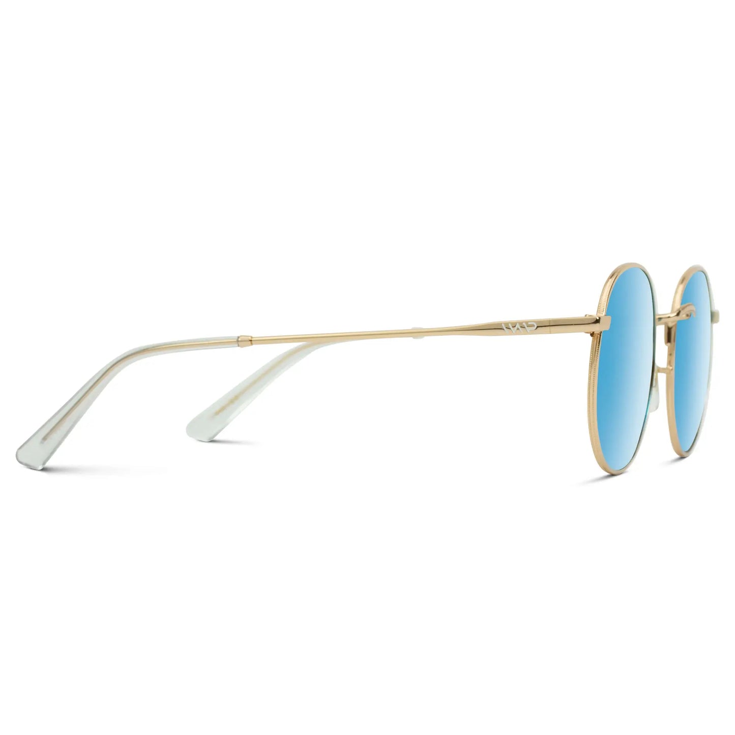Gold / Blue Lens || Gold Round Metal Frame Sunglasses with Blue Polarized Lenses