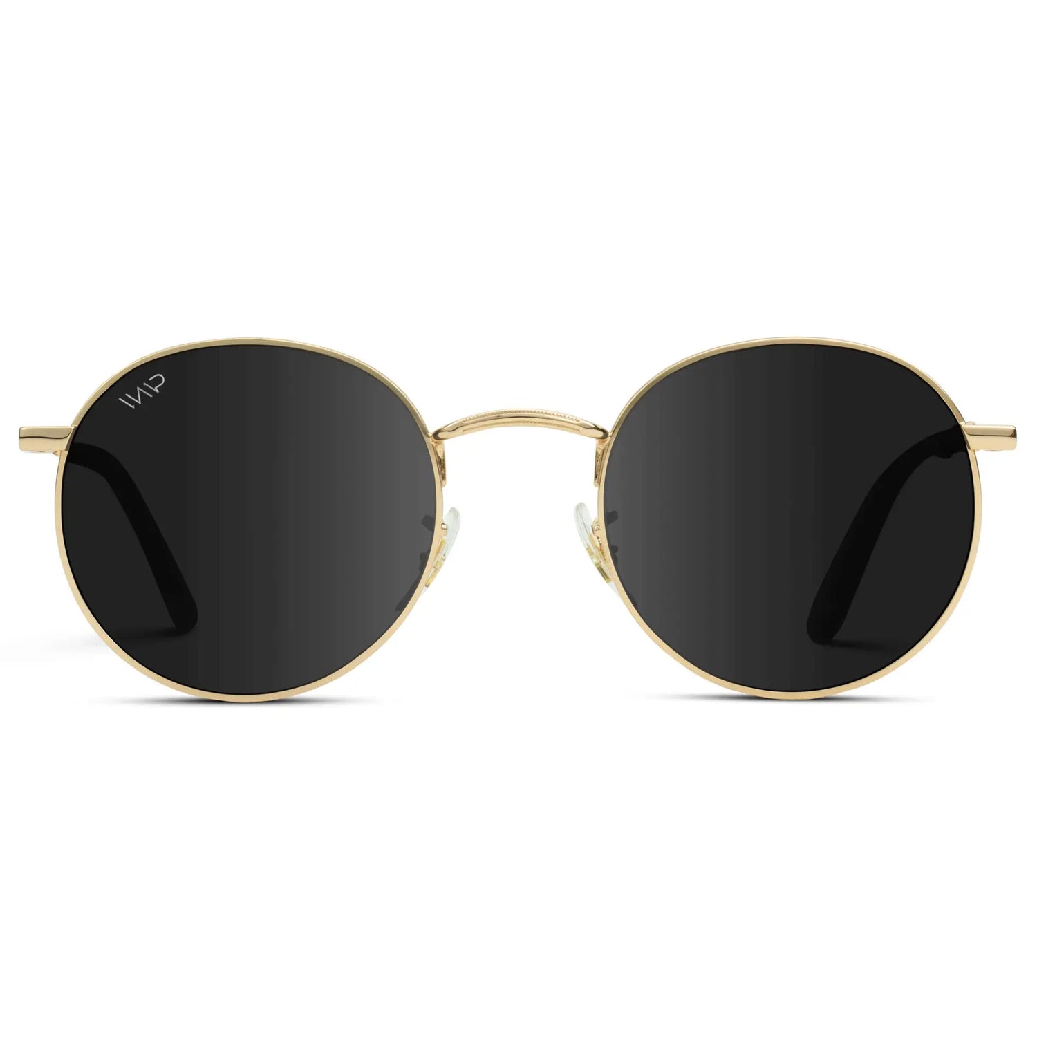 Gold / Black Lens || Gold Round Metal Frame Sunglasses with Black Polarized Lenses