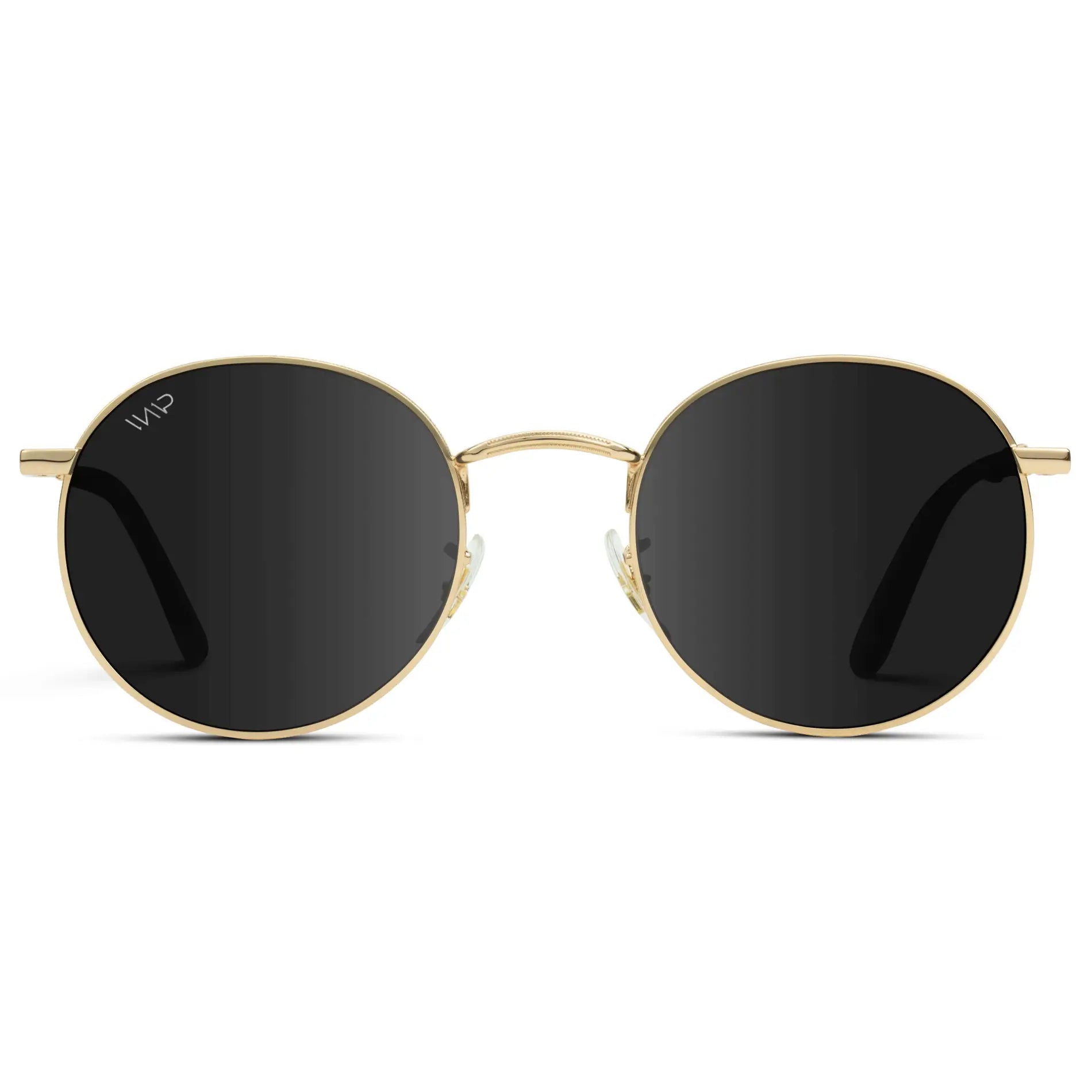 Gold / Black Lens || Gold Round Metal Frame Sunglasses with Black Polarized Lenses