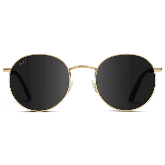 Gold / Black Lens || Gold Round Metal Frame Sunglasses with Black Polarized Lenses