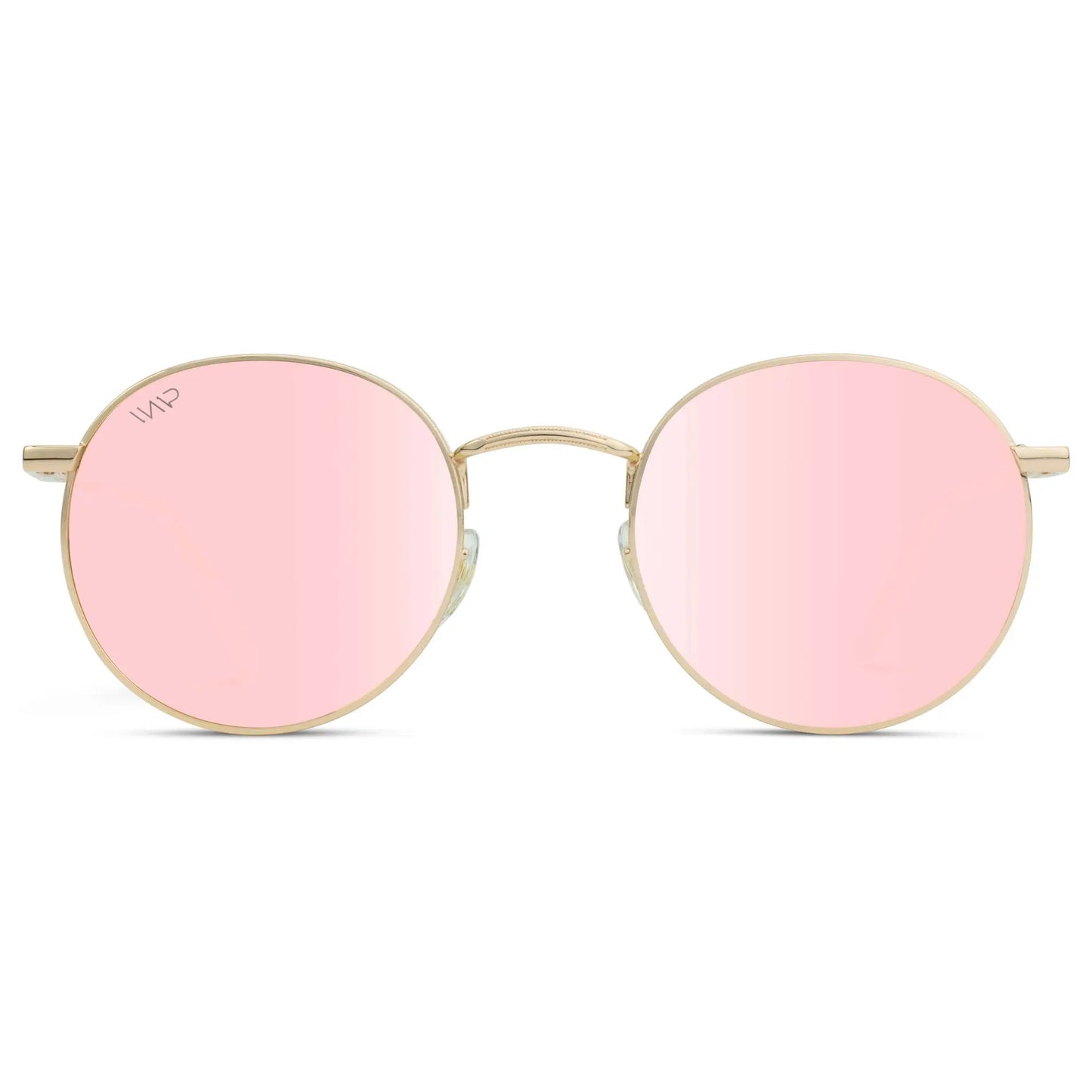 Gold / Pink Lens || Gold Round Metal Frame Sunglasses with Pink Polarized Lenses