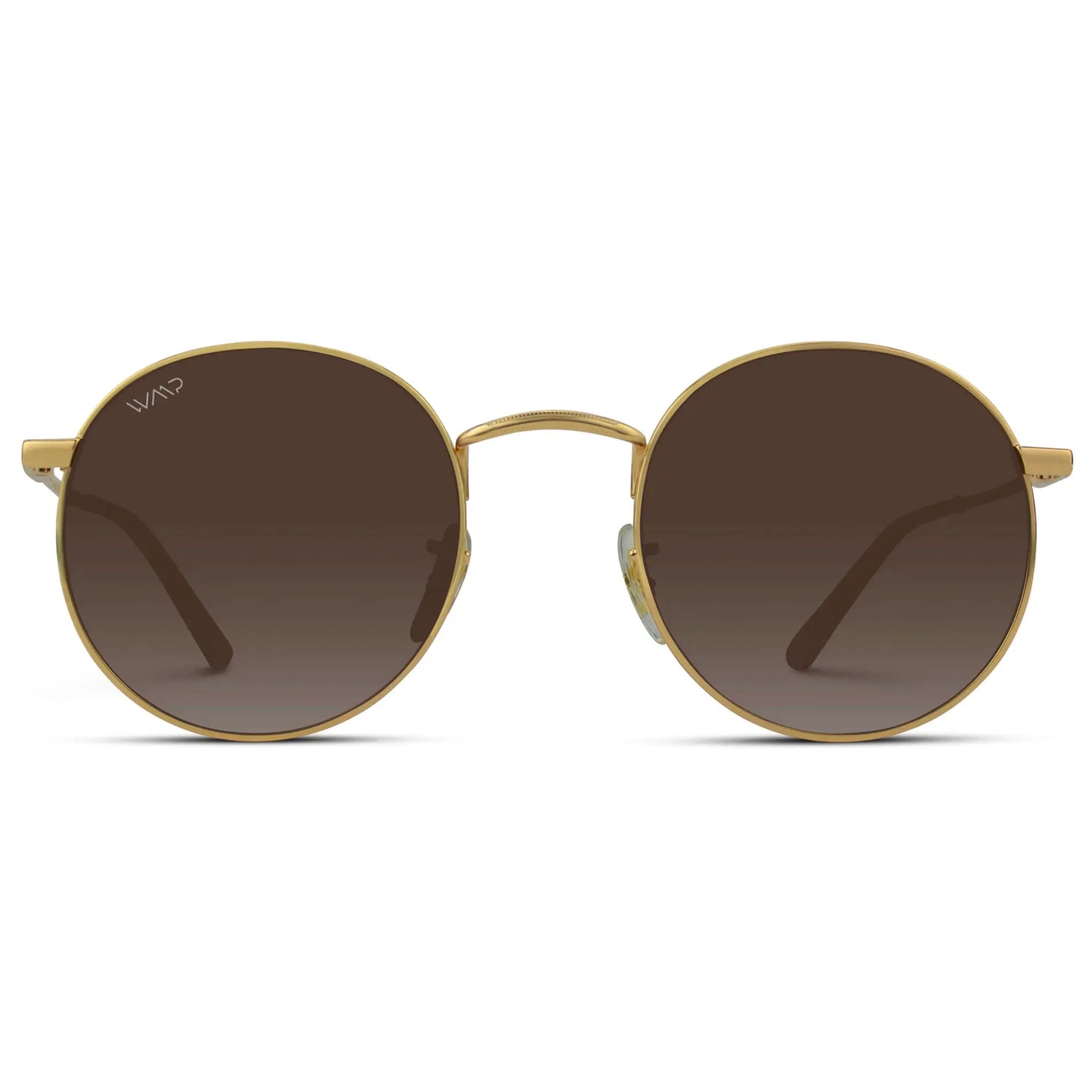 Gold / Brown Gradient Lens || Gold Round Metal Frame Sunglasses with Brown Polarized Lenses