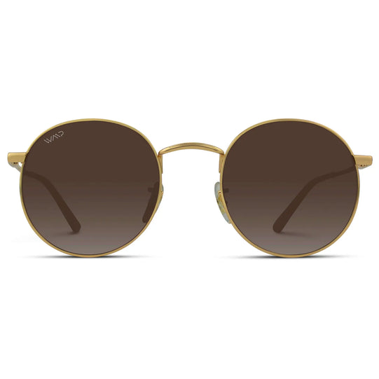 Gold / Brown Gradient Lens || Gold Round Metal Frame Sunglasses with Brown Polarized Lenses